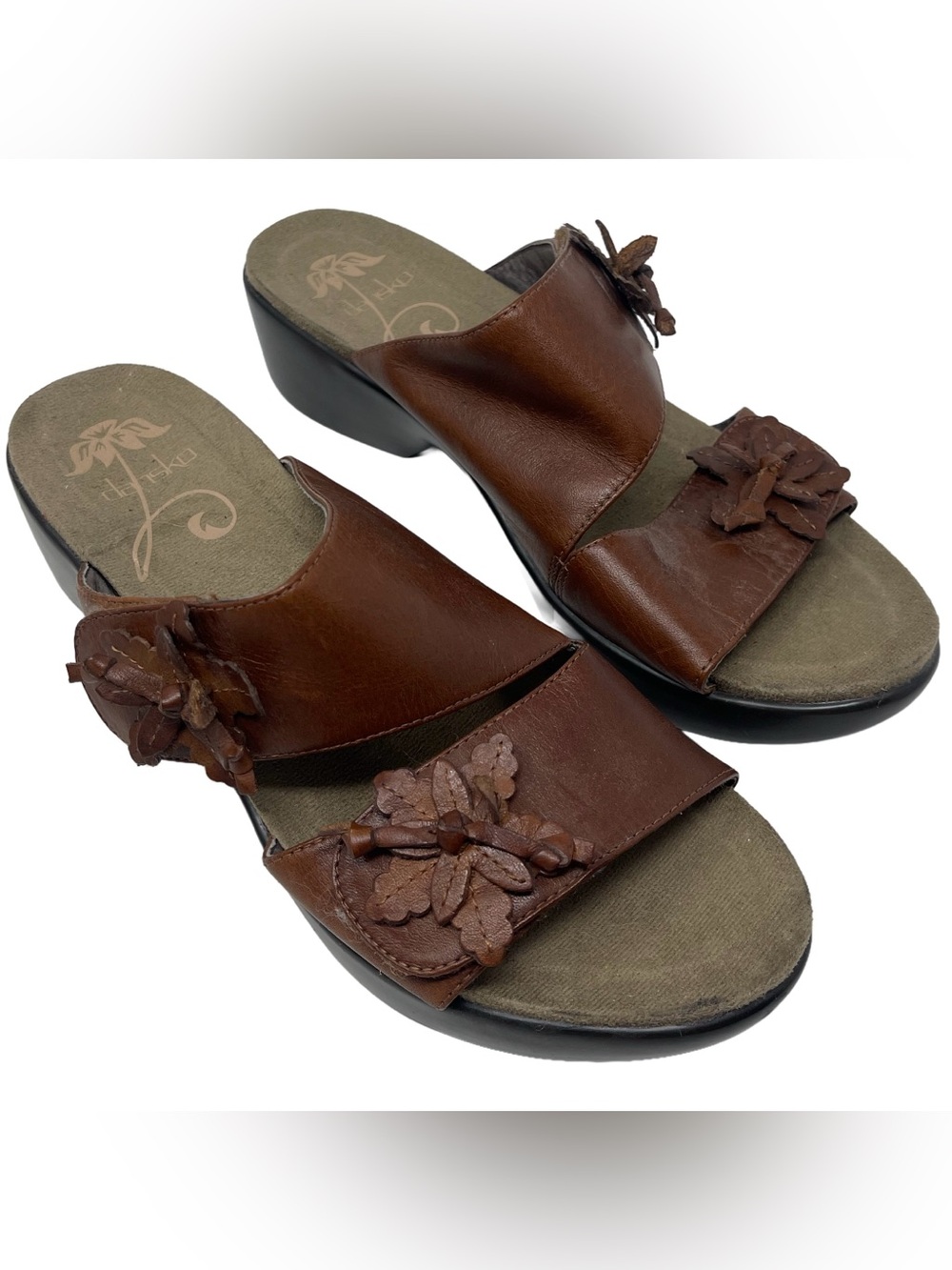 Dansko Slip On Clog Wedge Sandals Women Size EU 39/US 8.5-9 Floral Brown Leather